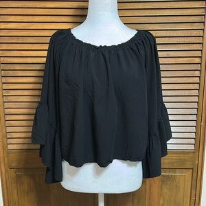 Altar'd State Black Cropped Ruffled 3/4 Sleeve Blouse Top Size S/M